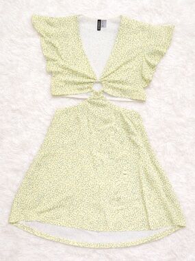 Divided by H&M Yellow Floral Cutout Dress Size Medium Flowy Summer Cottagecore
